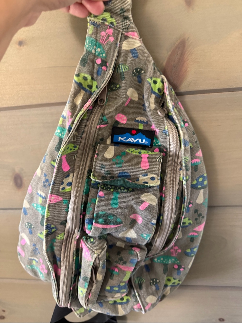Kavu **Hard to find** Mushroom Sling Bag - Beige with Pink & Green